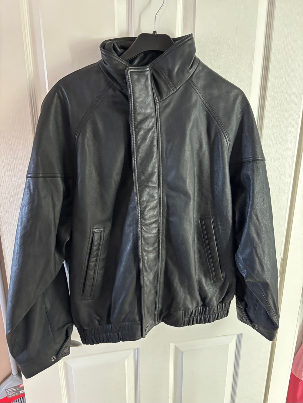 Men's Black Leather Jacket - Classic Bomber Style